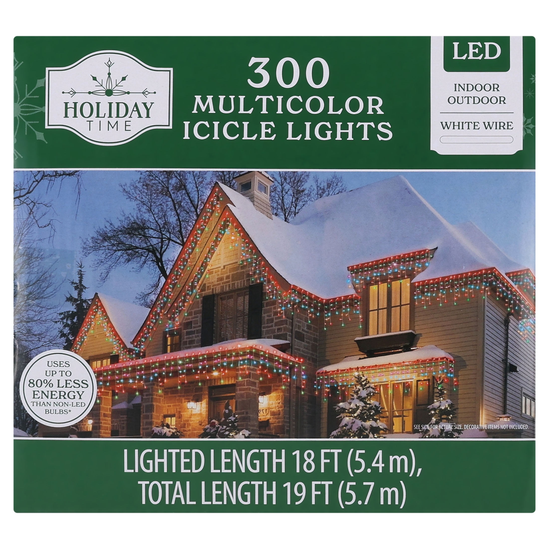 Indoor/Outdoor 300-Count LED Icicle Christmas Lights, Multicolor, White Wire, 18', by Holiday Time