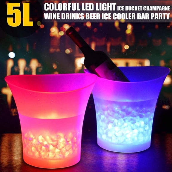 LED Ice Bucket, 5L Large Capacity Wine Ice Bucket Drink Containers with Multi Colors Changing for Party/Home/Bar, Waterproof Champagne Retro Wine Drink Beer Beverage (1PCS, Battery Powered)
