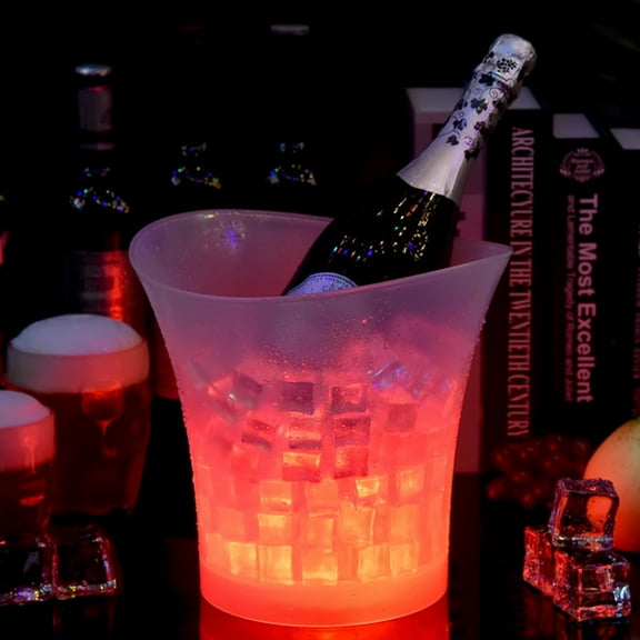 LED Ice Bucket Bulk 5L Large Capacity Wine Light Ice Bucket Drink Container with 7 Color Glowing Champagne Bucket Beer Wine Cooler Bucket for Party Bars Restaurant Home, Battery Powered