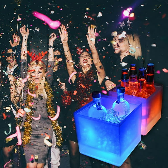 LED Ice Bucket Color Changing 3.5L, Double Layer Square Storage Cube Ice Buckets, Portable Champagne Drinks Bucket for KTV Parties Bar Home Wedding, 1PCS