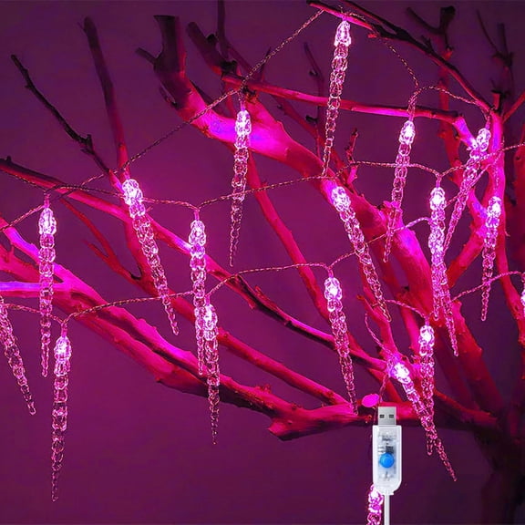 LED Icicle Fairy Lights USB Powered 3M/20LED Acrylic Crystal Icicle Lighting Curtain Operation for Winter Holiday Christmas Indoor Outdoor Decoration