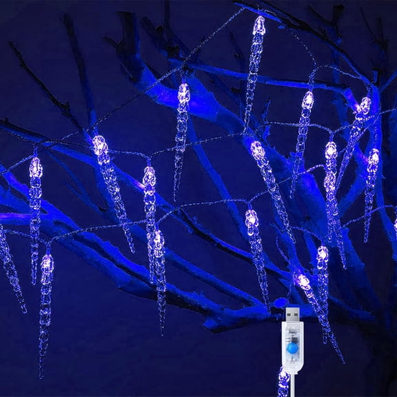 LED Icicle Fairy Lights USB Powered 3M/20LED Acrylic Crystal Icicle Lighting Curtain Operation for Winter Holiday Christmas Indoor Outdoor Decoration