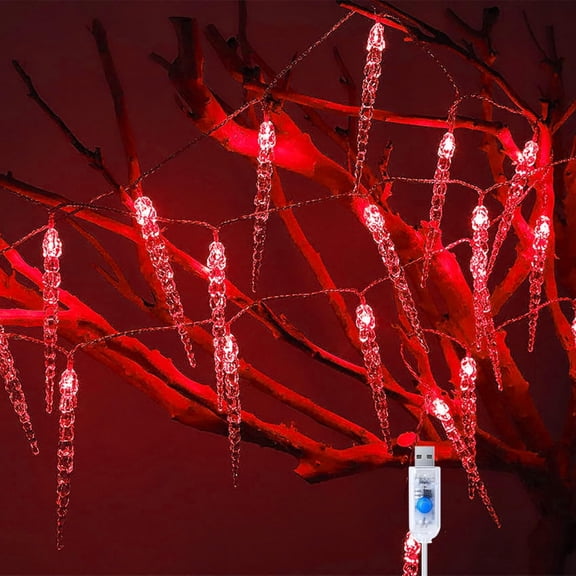 LED Icicle Fairy Lights USB Powered 6M/40LED Acrylic Crystal Icicle Lighting Curtain Operation for Winter Holiday Christmas Indoor Outdoor Decoration
