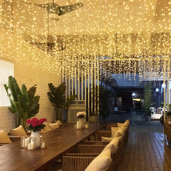 LED Icicle Lights 96 LEDs 13FT 8 Modes Warm White Curtain Fairy Lights