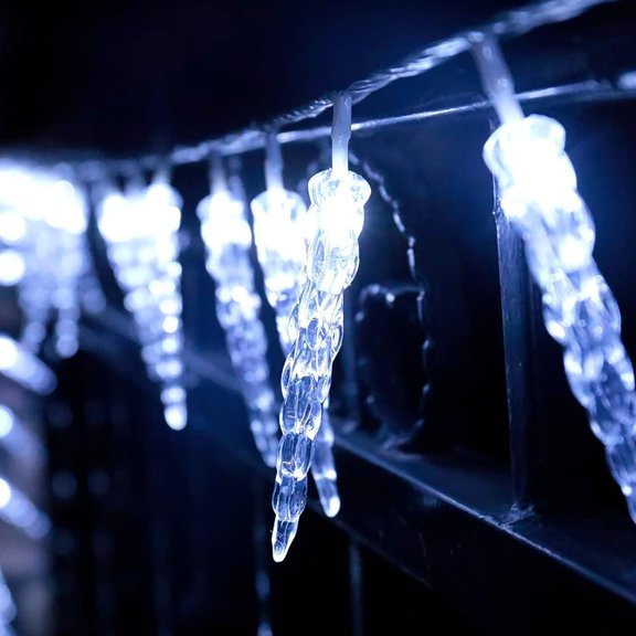 LED Icicle Twinkling Ice Cone String Lights Window Hanging Fairy Lights Battery Operated for Garden Outdoor Indoor Home Christmas Tree Wedding Winter Decorations-