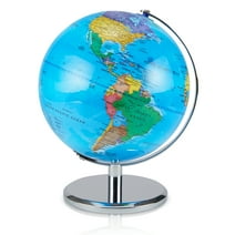 LED Illuminated 14" Tall Globe of The World with Sturdy Chrome Rotating Display Stand