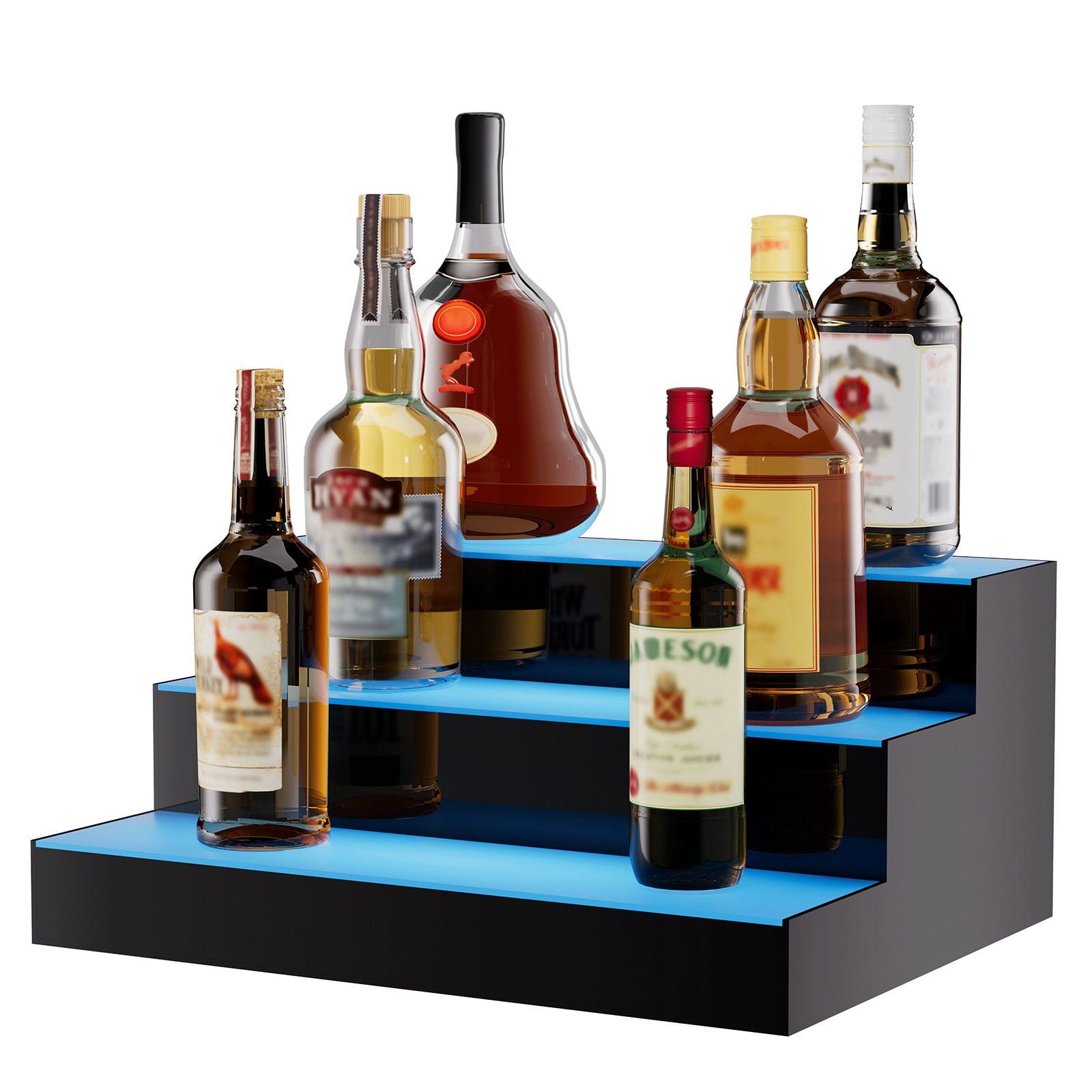 Whiskey Rack Display LED Illuminated Bottle Display Rack 3 Tier 16 Inch Commercial Home Bar ...