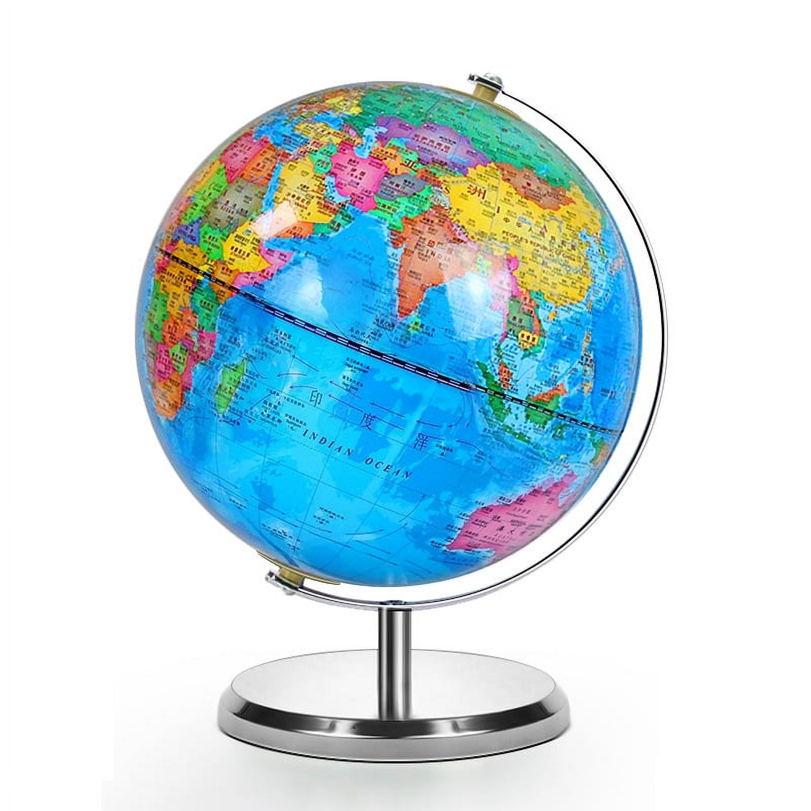 LED Illuminated Globe of The World with Sturdy Chrome Rotating Display
