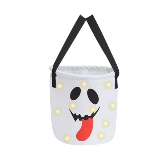 LED Illuminated Halloween Candy Bucket with Light-Up Feature - Great for Party Favors and Trick or Treat Candy Collection - White