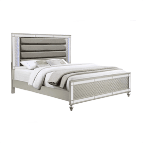 LED Illuminated King Size Upholstered Bed Frame with Channel Tufted Headboard, Modern Platform Bed with Wood Slat Support, No Box Spring Needed