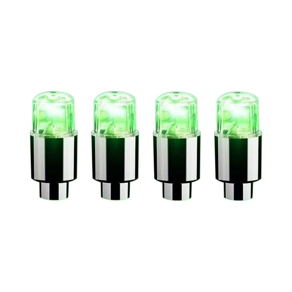 LED Illuminated Tire Valve Stem Caps Green 4 Pack Universal Car Motorcycle Wheel Decor Accessory