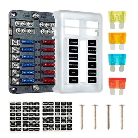 LED Indicator 6-Circuit Waterproof Fuse Block with Negative Busbar