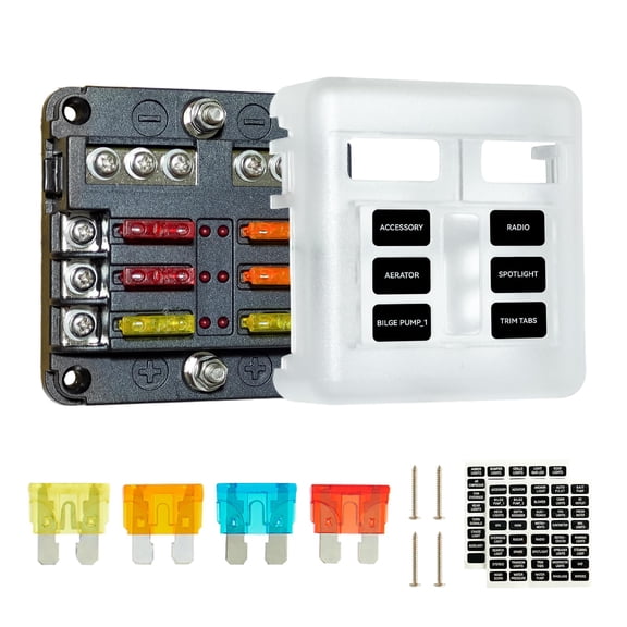 LED Indicator 6-Circuit Waterproof Fuse Block with Negative Busbar
