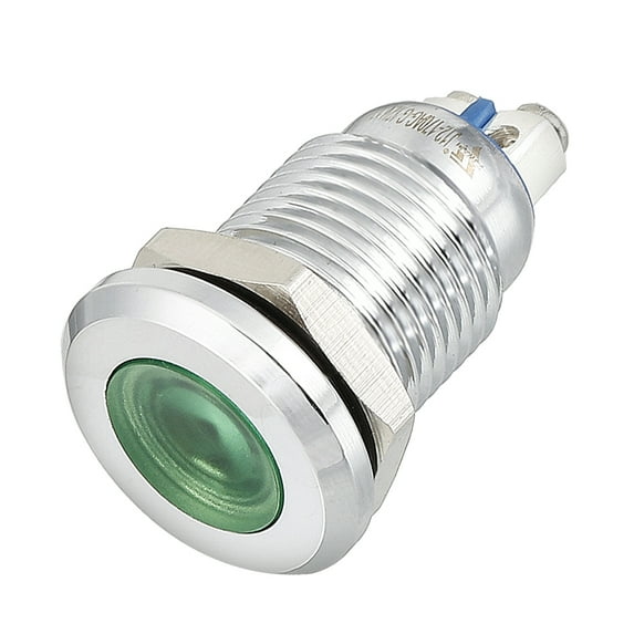 LED Indicator Light 12V Green 12mm Metal Dash Signal Lamp Screw Type 1pcs
