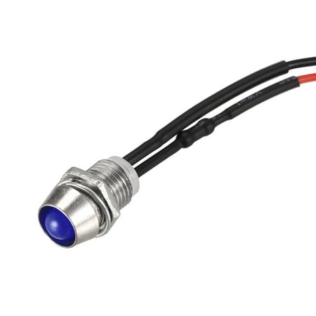LED Indicator Light AC/DC 110V 8mm Panel Mount Blue LED Signal Lamp Metal Shell 2Pcs