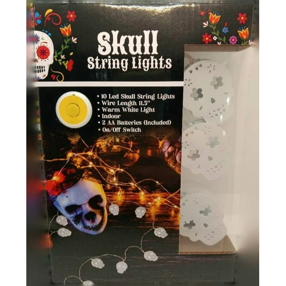 LED Indoor Skull String Lights, 10 LED Skulls