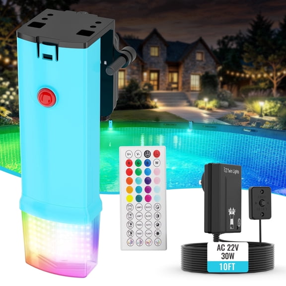 Ainkter RGB LED Above-Ground Pool Underwater Light Tool-Free No-Drill Wall Mount Dual Control Dual Timer 300-LED 1-Pack