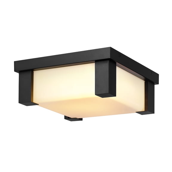 LED Integrated Outdoor Flush Mount, Matte Black, Frosted Shade, 25W, 1300 Lumens, 2700 Kelvin, 80 CRI, Dimmable, Weather Resistant, Indoor Ceiling Light