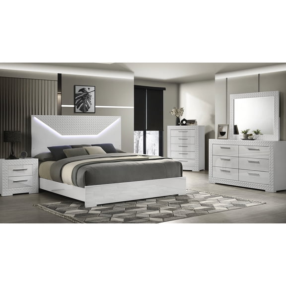 LED-Integrated Queen Bed 5-Piece Set / Create a Contemporary Bedroom Atmosphere