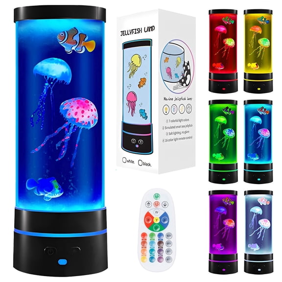 LED Jellyfish Aquarium Lamp 17 Color Changing Mood Night Light (black )