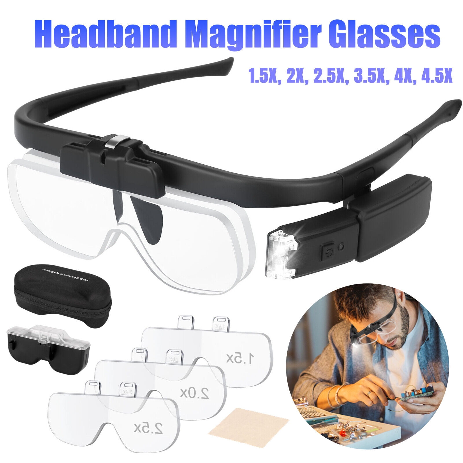 Head Band Magnifier Eye order Loupe optivision Head Wearing with 4 Magnifications 4 adjustable 1.5x, 2x, 2.5x, 3.5x glass