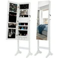 thumbnail image 1 of LED Jewelry Cabinet Lockable Free Standing Jewelry Armoire with Long Mirror Makeup Tray Large Drawer Base, White, 1 of 7
