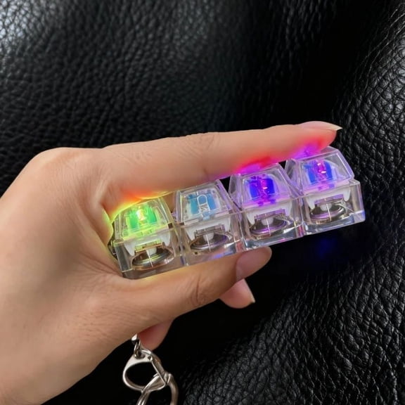 LED Keyboard Fidget Keychain 4-in-1 Mechanical Keyboard Clicker 4-Key Light Up Fidget Toy Stress Relief for Adults Kids Anxiety Relief (White Transparent)