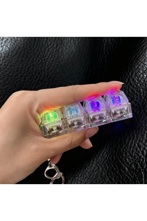 LED Keyboard Fidget Keychain 4-in-1 Mechanical Keyboard Clicker 4-Key Light Up Fidget Toy Stress Relief for Adults Kids Anxiety Relief (White Transparent)