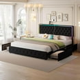 thumbnail image 1 of LED King Size Bed Frame with Storage and Headboard,King Bed Frame with 4 Storage Drawers and LED Lights,Velvet Upholstered Bed King Size with Charging Station,No Box Spring Needed,Black, 1 of 10