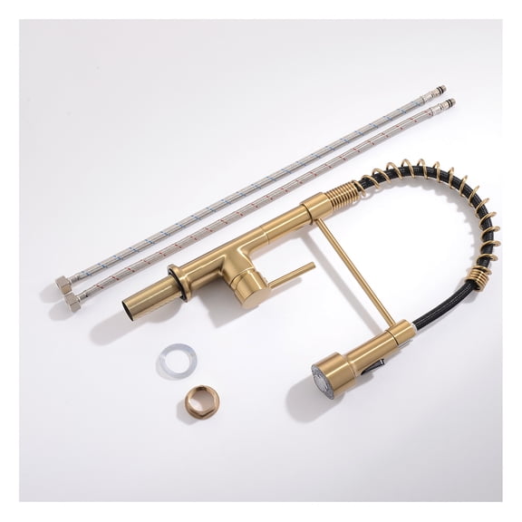 LED Kitchen Faucet with Pull Down Sprayer, Single Handle - 360 Rotation Stainless Steel Sink Faucet for Kitchen, Farmhouse, Restaurant Use Gold + Kitchen + Contemporary + Ceramic + brass