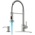 thumbnail image 1 of LED Kitchen Faucet with Soap Dispenser, Brushed Nickel Stainless Steel Traditional Spring Commercial Pull Out Sink Faucet with Pull Down Sprayer for Laundry RV Camper Bar Farmhouse Laundry, 1 of 11
