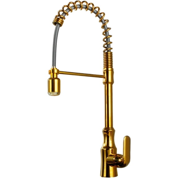 LED Kitchen Faucet with Pull Down Sprayer, Contemporary Single Handle Kitchen Sink Faucet, Solid Brass Spring Kitchen Tap Brushed Gold