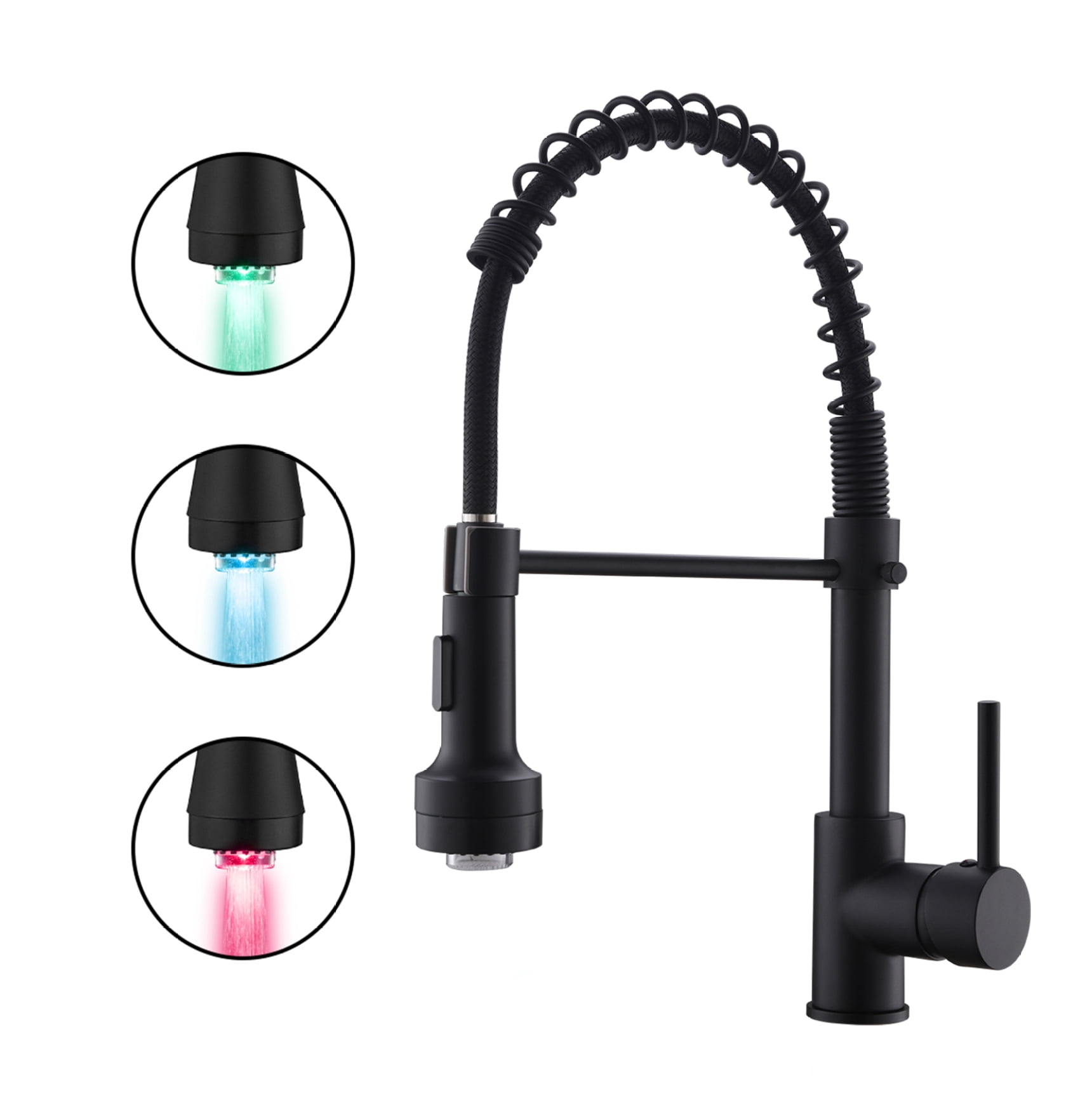LED Kitchen Faucet with Pull Down Sprayer, Single Handle - Black Single ...
