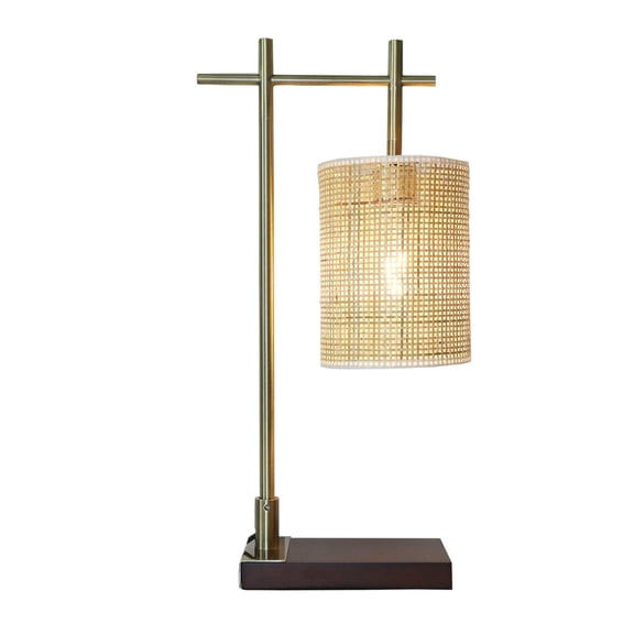 LED Lamp, Bedroom Table Lamp Nordic Home Creative Romantic Warm Study Room Desk Bedside Lamp, Moonstone Bamboo Lampshade Table Lamp - Dark Brown - Bronze 110V, Bronze Table Lamp,Metal Desk Lamp