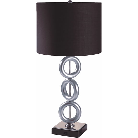 LED Lamp, ONE PAIR OF 29"H SILVER 3-RING WITH OUTLET TABLE LAMP (2PC/CTN), Espresso,Silver Table Lamp,Fabric+Metal Desk Lamp, Lighting & Lamps