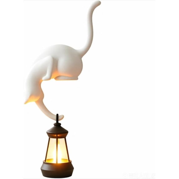 LED Lantern cat Rack Decoration, Compatible with Karax Cube Bookshelf, Bohemian Bookshelf Decoration, a Gift for cat Lovers' Home bedrooms and Offices (White Cat (with Lantern))