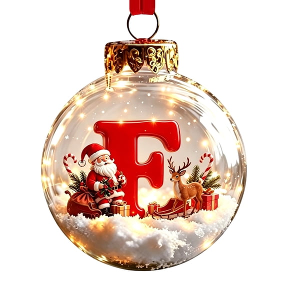 LED Letter Ball Ornament, 26 Alphabet Initial Christmas Tree Decoration, Battery Powered Holiday Hanging Decor Ball with Glitter Letter - F