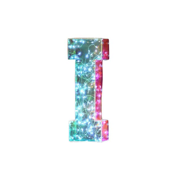 LED Letter Light, Mirrored Plastic Tabletop Night Light for Birthday, Wedding, Party, and Room Decor, Letter I