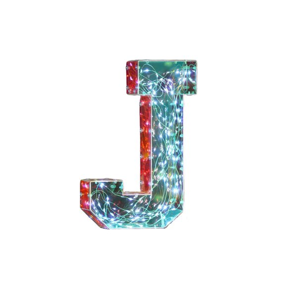 LED Letter Light, Mirrored Plastic Tabletop Night Light for Birthday, Wedding, Party, and Room Decor, Letter J