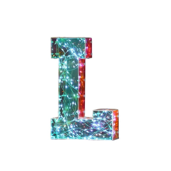 LED Letter Light, Mirrored Plastic Tabletop Night Light for Birthday, Wedding, Party, and Room Decor, Letter L