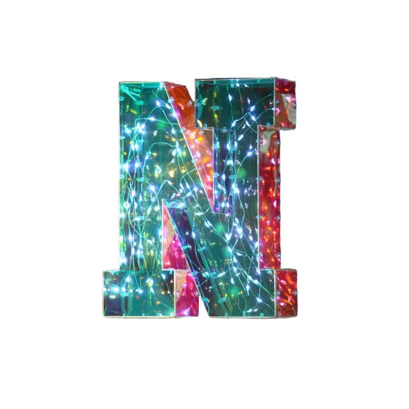 LED Letter Light, Mirrored Plastic Tabletop Night Light for Birthday, Wedding, Party, and Room Decor, Letter N