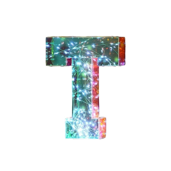 LED Letter Light, Mirrored Plastic Tabletop Night Light for Birthday, Wedding, Party, and Room Decor, Letter T