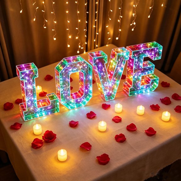 LED Letter Lights A-Z Marquee Alphabet Sign, Mirrored Light Up Letters with Colorful Gradient Effect, Battery Operated Decorative Night Light for Birthday Party Wedding Proposal Home Decor