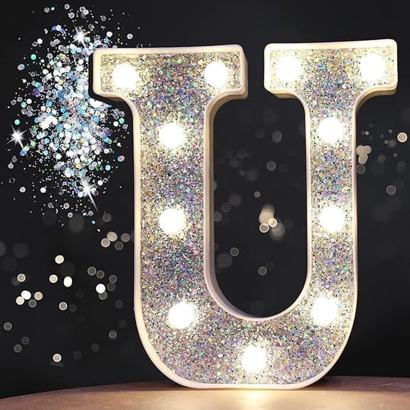LED Letter Lights,Silver Glitter Alphabet Signs, Battery Powered Light Up Letters for Wall & Table Decor, Birthday, Wedding, Party & Holiday Night Light