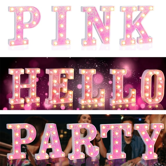 LED Letter Sign Light Pink Glitter Letter Night Light Wedding Birthday Party Christmas Lights Girls Gift Home Bar Decor(M)