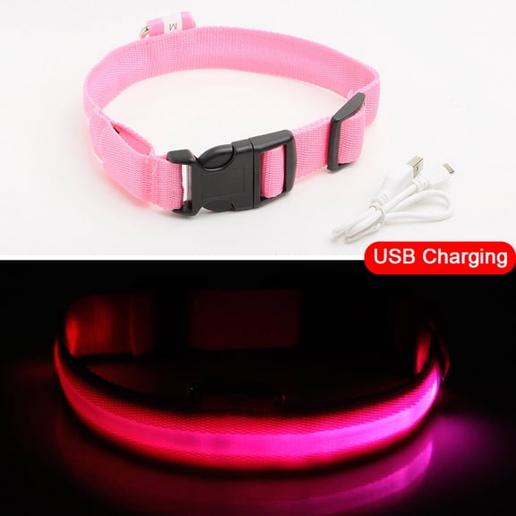 LED Light Anti-Lost Reflective Dog Collar -Pink, Size XXL ( 60-70 CM)