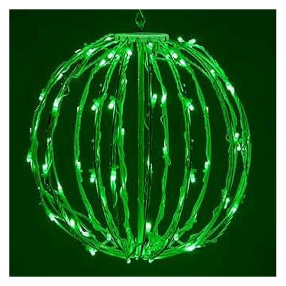 LED Light Ball - 12 inch Foldable Sphere - Christmas Lights, Outdoor Decor, Hanging Globe Light - White Frame/Green String Lights