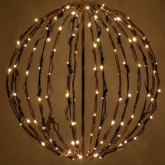 LED Light Ball 16" Indoor/Outdoor Christmas Light Balls, Light Spheres Outdoor/Sphere Light Fold Flat Metal Frame (16", Brown Frame/Warm White Lights)