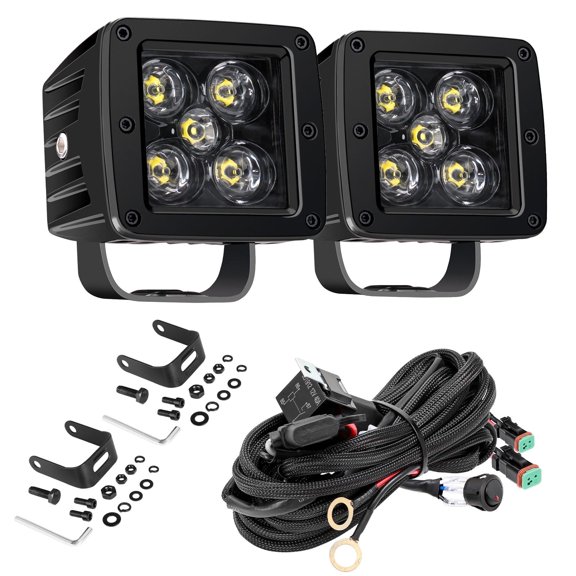3" 100W 10000LM LED Cube Pods w/Harness Spot Beam Offroad Light for Truck SUV