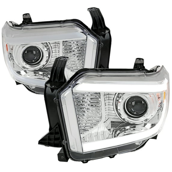 LED Light Bar Projector Headlights (Chrome Housing/Clear Lens) Made for and Compatible with 2014-2021 Toyota Tundra